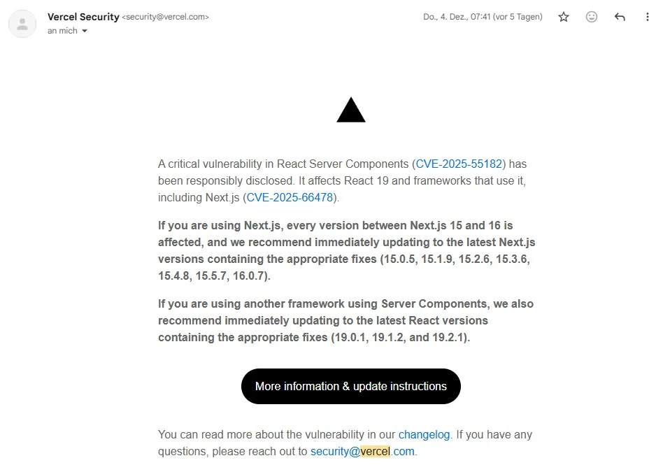 Vercel E-Mail Notification.